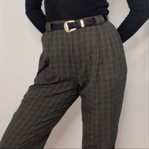 Green plaid high waist trousers